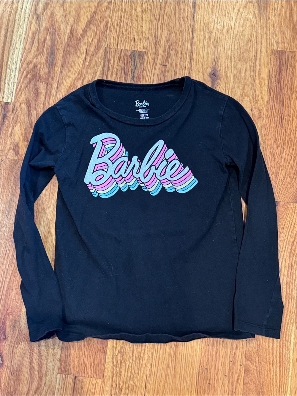 Barbie Black Long Sleeve Tee with Pink & Teal Retro Logo